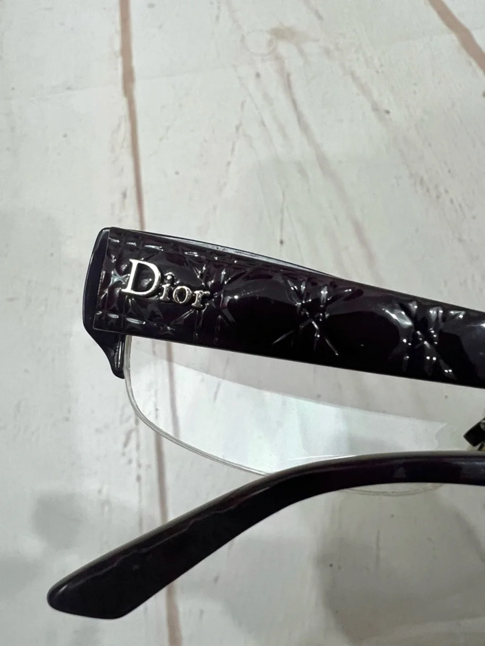 Christian Dior Purple Quilted Stem Half Rim Prescription Cat Eye Glass Frames